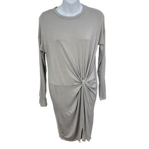 Goldspark Twist Front Long Sleeve Dress Medium Gray GD123 Jersey Knit Midi